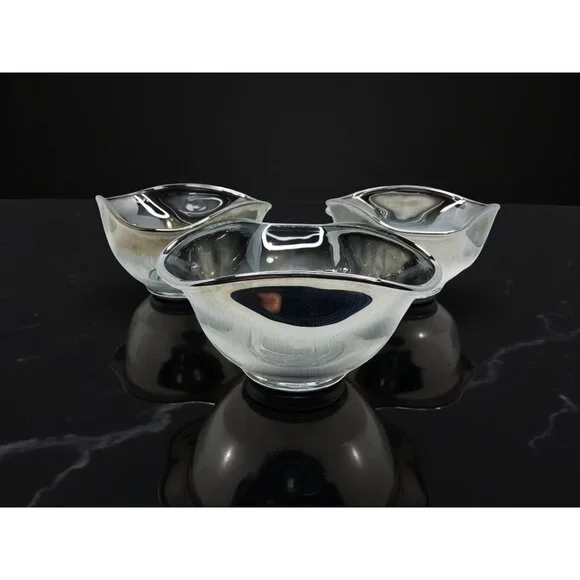 vintage 1960s elegant set of 3 dorothy thorpe style silver fade glass bowls - Picture 4 of 7